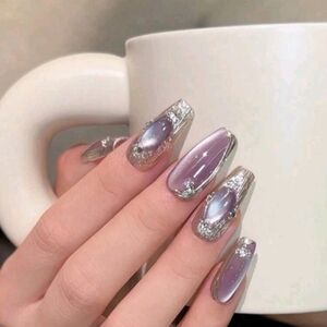 Elegant Silver and Purple Nail Art